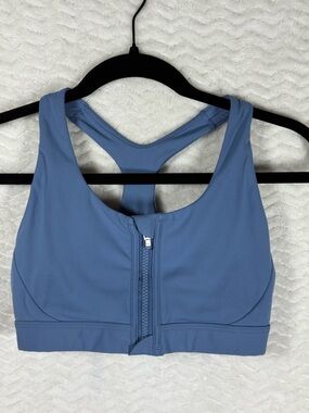 Athleta Front-Zip Racerback Sports Bra - Slate Blue